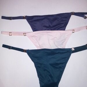 Set of 3 Victoria Secret Panty V String Thong XL Green Blue Cream Solid New